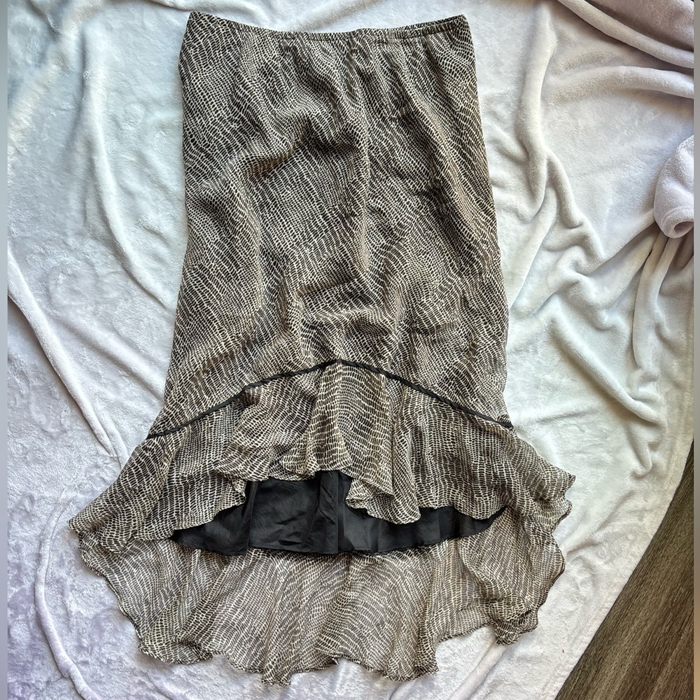 Robbie Bee 100% silk patterned polka dot leopard midi skirt